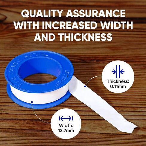 شريط سباكين، 8 لفات شريط تيفلون 1/2 بوصة (عرض) × 520 بوصة (طول)، شريط سباكة مانع للتسرب، شريط سباكة تيفلون PTFE، شريط أنابيب قوي لرأس الدش، شريط خيط سميك in Kuwait