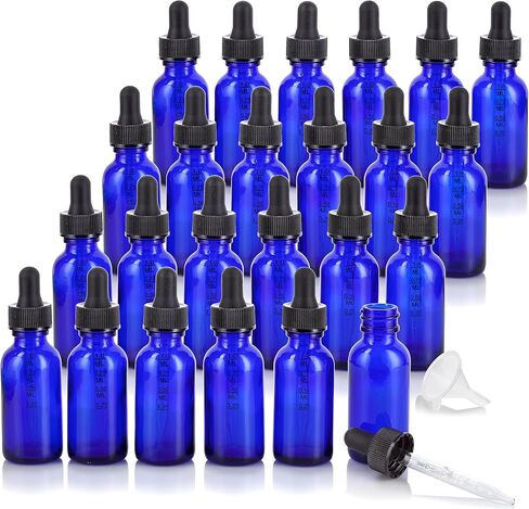 JUVITUS 1 oz Cobalt Blue Glass Boston Round Bottle with Graduated Measurement Dropper (24 Pack) + Funnel in Saudi Arabia