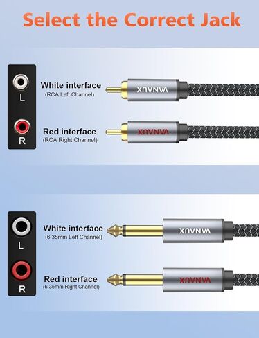 كابل RCA إلى 1/4، كابل ستيريو مزدوج 1/4 بوصة إلى ثنائي RCA، قابس هاتف أحادي 2x6.35 مم ذكر إلى 2RCA ذكر كابل توصيل صوتي مطلي بالذهب لمضخم صوت الميكروفون (3.3 قدم/1 متر) in Kuwait