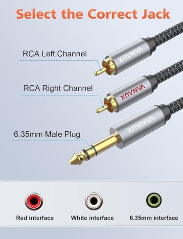RCA to 1/4 Cable, Dual 1/4 inch to Dual RCA Stereo Cable,Mono Phone Plug 2x6.35mm Male to 2RCA Male Gold Plated Audio Interconnect Cable for Microphone Mixer Amplifier(3.3ft/1m) in Kuwait