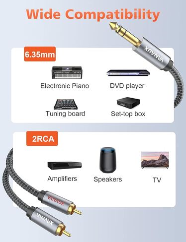 RCA to 1/4 Cable, Dual 1/4 inch to Dual RCA Stereo Cable,Mono Phone Plug 2x6.35mm Male to 2RCA Male Gold Plated Audio Interconnect Cable for Microphone Mixer Amplifier(3.3ft/1m) in Kuwait