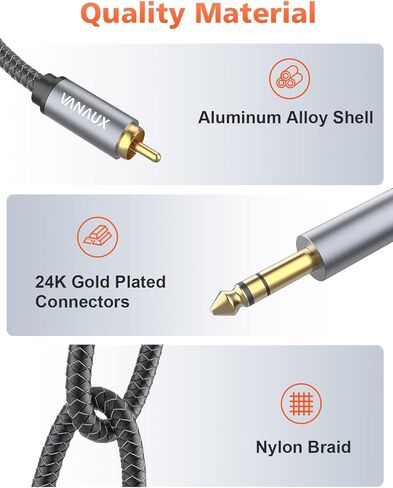 RCA to 1/4 Cable, Dual 1/4 inch to Dual RCA Stereo Cable,Mono Phone Plug 2x6.35mm Male to 2RCA Male Gold Plated Audio Interconnect Cable for Microphone Mixer Amplifier(3.3ft/1m) in Kuwait