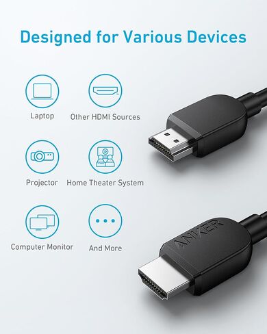 Anker HDMI Cable 4K/60Hz, 25 ft High Definition HDMI to HDMI Cord, 18 Gbps Certified Premium High Speed HDMI Cable, Compatible with Playstation 5, Xbox, Samsung, Sony 4K TVs, and More in Kuwait