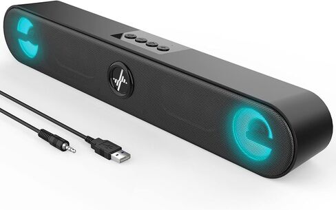 سماعات كمبيوتر LENRUE، سماعات كمبيوتر تعمل بمنفذ USB، كمبيوتر مكتبي بمدخل AUX بقدرة 10 وات مع صوت ستيريو وأضواء in Kuwait