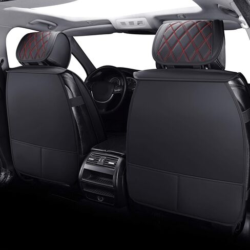 أغطية مقاعد السيارة YIERTAI ملائمة عالميًا متوافقة مع وسائد شاحنة Ford Escape Edge Versa Fiesta Highlander Maxima Sorento Rogue مع جلد صناعي مقاوم للماء، مجموعة كاملة، أسود-أحمر in Kuwait
