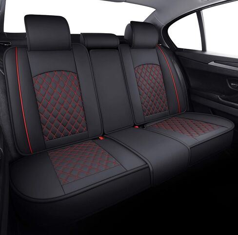 أغطية مقاعد السيارة YIERTAI ملائمة عالميًا متوافقة مع وسائد شاحنة Ford Escape Edge Versa Fiesta Highlander Maxima Sorento Rogue مع جلد صناعي مقاوم للماء، مجموعة كاملة، أسود-أحمر in Kuwait