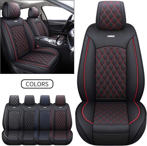أغطية مقاعد السيارة YIERTAI ملائمة عالميًا متوافقة مع وسائد شاحنة Ford Escape Edge Versa Fiesta Highlander Maxima Sorento Rogue مع جلد صناعي مقاوم للماء، مجموعة كاملة، أسود-أحمر in Kuwait