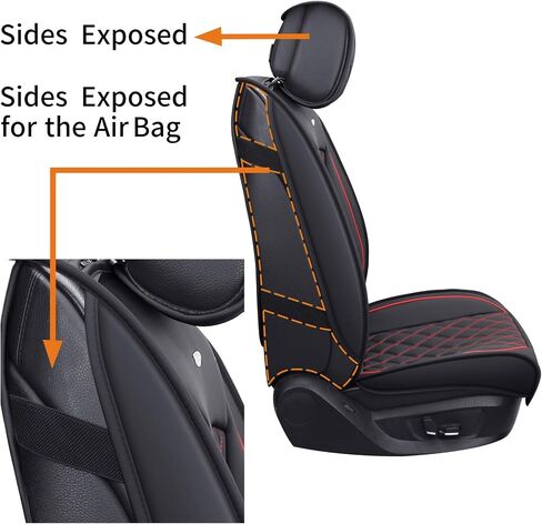 أغطية مقاعد السيارة YIERTAI ملائمة عالميًا متوافقة مع وسائد شاحنة Ford Escape Edge Versa Fiesta Highlander Maxima Sorento Rogue مع جلد صناعي مقاوم للماء، مجموعة كاملة، أسود-أحمر in Kuwait