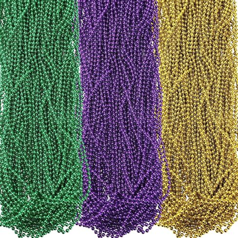 120 Pcs Mardi Gras Beads Bulk 33 inches 4 mm Metallic Color Beaded Costume Necklaces Round Beads Necklace Party Carnival Festive Event in Saudi Arabia