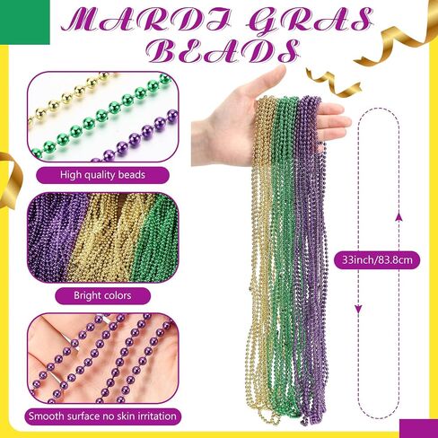 120 Pcs Mardi Gras Beads Bulk 33 inches 4 mm Metallic Color Beaded Costume Necklaces Round Beads Necklace Party Carnival Festive Event in Saudi Arabia