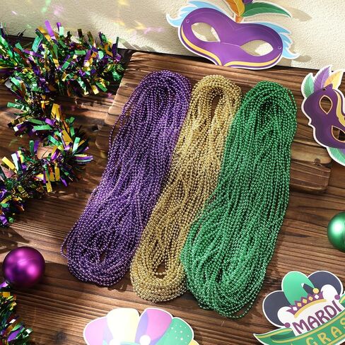 120 Pcs Mardi Gras Beads Bulk 33 inches 4 mm Metallic Color Beaded Costume Necklaces Round Beads Necklace Party Carnival Festive Event in Saudi Arabia