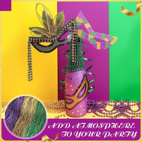 120 Pcs Mardi Gras Beads Bulk 33 inches 4 mm Metallic Color Beaded Costume Necklaces Round Beads Necklace Party Carnival Festive Event in Saudi Arabia