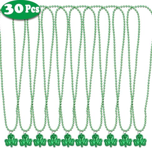 30 حزمة من قلادة عيد القديس باتريك، قلادات خضراء بكميات كبيرة مع خرز شامروك البرسيم ماردي غرا، هدايا حفلات عيد القديس باتريك، قلادات إكسسوارات عيد القديس بادي للأطفال والكبار in Kuwait