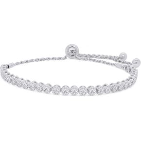 سوار SAVEARTH DIAMONDS 1 قيراط مستدير القطع تم إنشاؤه في مختبر مويسانيتي ألماس Milgrain قابل للتعديل من الذهب عيار 14 قيراط أكثر من 925 مجوهرات من الفضة الإسترلينية للنساء (لون G-H، وضوح VVS1، 1.00 قيراط) in Kuwait