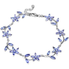 Silvershake 8.19 CTW Genuine Marquise Shape Violet Tanzanite 925 Sterling Silver Flower Leaf 7 to 8 Inch Adjustable Bracelet December Gemstone Birthstone