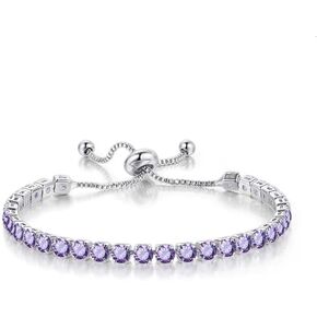 Paris Jewelry 10k White Gold 7 Cttw Created Tanzanite Round Adjustable Tennis Plated Bracelet