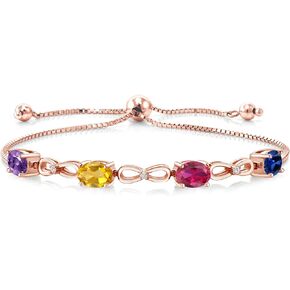 Gem Stone King 18K Rose Gold Plated Silver Customized and Personalized 4 Gemstone Birthstone and White Lab Grown Diamond Tennis Infinity Bracelet For Women