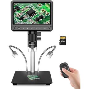 مجهر رقمي BEBANG مقاس 7 بوصات LCD 1200x للبالغين، مكبر مجهر للعملات المعدنية 3024P، مجهر لحام 12 ميجابكسل مع عرض الكمبيوتر الشخصي، متوافق مع نظام التشغيل MacOS Windows، بطاقة SD سعة 32 جيجابايت (أسود) in Kuwait