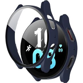 [2 Pack] for Samsung Watch 5 Case 40mm with Screen Protector, Overall Protective Hard PC Cover Built-in Tempered Glass Screen Protector for Samsung Galaxy Watch 5 Bumper (Black, Watch 5/40mm)
