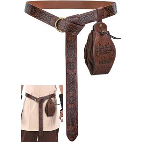 Dreamtop 2pcs Renaissance Belt Pack, Renaissance Accessories Medieval Viking Belt, Pouch Renaissance Belt Pouch Renaissance PU Leather Belt for Retro Medieval Bag Side Pack Suitable for Men and Women