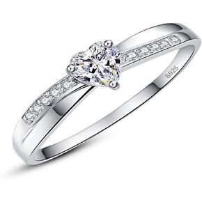 AVECON 925 Sterling Silver Heart Promise Ring for Her Solitaire CZ Engagement Wedding Eternity Anniversary Ring for Women