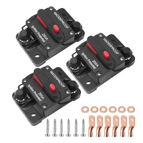 250 Amp Circuit Breaker w/Manual Reset Fuse Holder 12V- 48V DC Manual Reset Switch Waterproof for Car Marine Trolling Motors Boat ATV Manual Power Protect for Audio System Fuse (3 Pack)