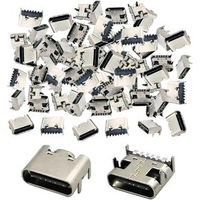 100 Pcs Micro USB Female Socket Ports 6 Pin USB 3.1 Female 180 Degree Type-C Female Plug Connectors Charging Port for Repair Micro USB Replacement Adapter