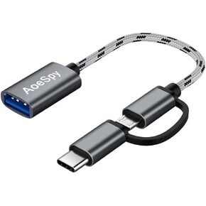 USB C to A 3.0 Cable Micro USB OTG Adapter - 2 in 1 Female Male Converter Braided Cord for Printer Midi Pixel 3XL Galaxy S21 S20 Note 9 MacBook iPad Air Pro Tablet Disk Hard Drive Type C Android Phone