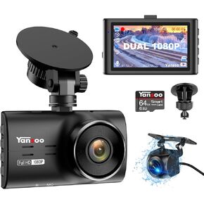Dash Cam Front and Rear with 64GB Card,Dual 1080P Dash Camera for Cars with 2 Suction Cup,3" IPS Screen Dashcams for Cars with Night Vision,Loop Recording,170° Wide Angle,G-Sensor,Parking Mode