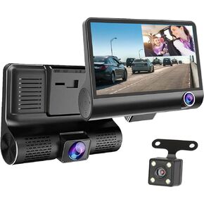 iMountek Dash Cam, 1296P 3 Channels Car Dash Camera 4 in Front Inside and Rear Camera Car Camera 140°Wide Angle Looping Recording G-Sensor, Card HDR Motion Detectionfor Car Parking