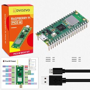 DVOZVO Raspberry Pi Pico W with Pre-Soldered Pin Headers, Raspberry Pi RP2040 Chip, WiFi Wireless Connectivity,Pico WH with USB Cable