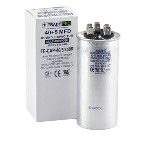 40/5 MFD Multi-Purpose 440 or 370 Volt Round Run Capacitor Replacement TradePro 40+5
