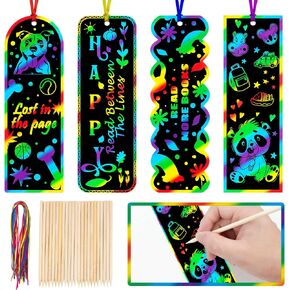 GOMANCHE 40 Sets Scratch Art for Kids, 4 Styles Magic Rainbow Bookmarks Scratch Craft Kit for Kids, Scratch Paper Art Sets for Kids Students Party Bag Fillers