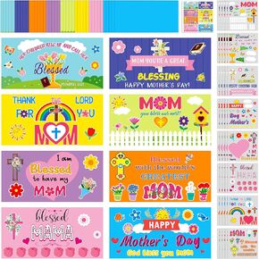3sscha 40 Packs Mother’s Day Craft Kit for Kids - Make Your Own Religious Mother’s Day Card Bulk DIY Self-Adhesive Sticker Handmade Art Project Gift Decoration Classroom Home Activity Game Party Favor