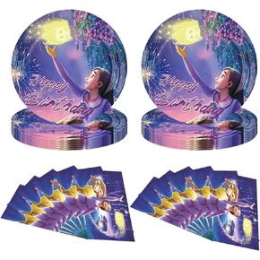 40pcs Dsney Wish Asha Birthday Party Supplies ,Wish Asha themed birthdays decorations，include 40pcs Disposable Napkins Paper Plates，for kids Birthday Party Supplies。