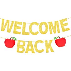 KatchOn, Glitter Welcome Back To School Banner - 10 Feet, No DIY | Apple Welcome Back Banner for Back To School Decorations for Classroom | Back To School Backdrop for First Day of School Decorations