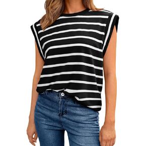 AUTOMET Women's Sleeveless Summer Tops Casual Trendy T Shirts Basic Trendy Cute Cap Sleeve Tee Shirts 2024