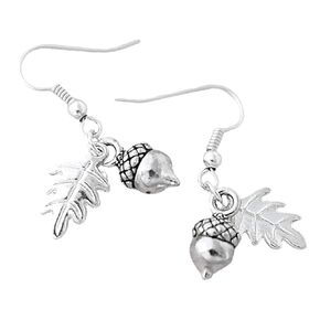 Silver Acorn Earrings - Cute Fall Acorn Charm Earrings