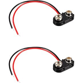 DMiotech 2 Pack DC 9V Battery Clip Plastic Shell T-Type Buckle Connector Lead Wire 10cm Clip Tight Pre Stripped Ends for 9-Volt Battery or DIY Projects
