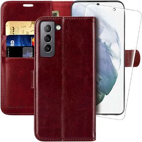 MONASAY Wallet Case Compatible for Galaxy S22 5G, [Included Screen Protector][RFID Blocking] Flip Folio Leather Cell Phone Cover with Credit Card Holder, Black