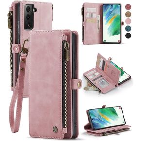 Defencase for Galaxy S21 FE 5G Case, 【RFID Blocking】 for Samsung Galaxy S21 FE 5G Case Wallet for Women Men with Card Holder, Zipper Magnetic Flip PU Leather for Samsung S21 FE 5G Phone Case, Purple