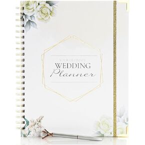 Wedding Planner, with pen, Wedding Planning Book and Organizer with elegant minimalist design, 5 tabs with pockets, Wedding Planner for Bride countdown calendar, Dream Wedding Planner.