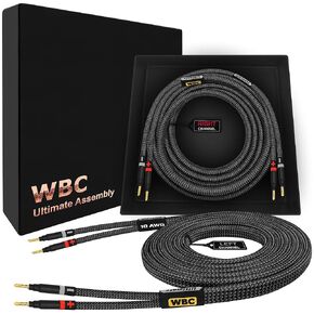 WORLDS BEST CABLES 8 Foot Ultimate - 10 AWG - Ultra-Pure OFC - Premium Audiophile HiFi Speaker Cable Pair with Eminence Gold Banana Plugs & Carbon Tweed Jacket