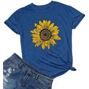 Women Short Sleeve Sunflower T-Shirt Cute Funny Graphic Tee Teen Girls Casual Shirt Top