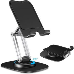 CreaDream Cell Phone Stand for Desk, Adjustable Phone Holder with 360 Rotating Base, Foldable & Portable Desktop Phone Holder Compatible with iPhone15 14 13 Pro Xr Samsung All 4.7-8 inch Phones