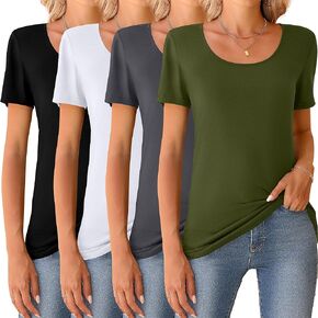 Riyiper 4 Pcs Womens Short Sleeve Shirts Scoop Neck Basic Casual T Shirts Women Basic Light Weight Layer Summer Tees