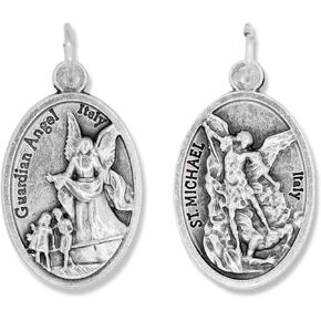 Gifts Catholic, Inc. Bulk Buy 10 Pcs - Guardian Angel/St Michael Archangel 1 inch Pendants Charms with Rings