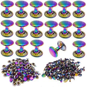 50Pcs Rainbow Color Metal Brass Double Cap Rivet 9mm Round Metal Button Rapid Rivet Studs for Bags Handbags Rapid Rivet Studs for Bags Handbags Purse Belts Shoes Lanyard Leather Craft