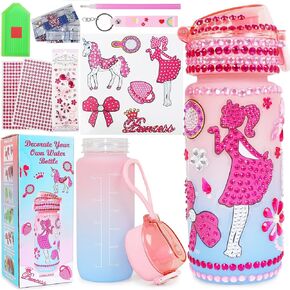 MASTRON Decorate Your Own Water Bottle Kits for Girls, DIY Pink Themed Gem Diamond Painting Crafts for Girls Age 4-6-8-10, Pink Unicorn Arts and Crafts Gifts for Girls Birthday Christmas