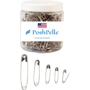 PoshPelle Multipurpose Safety Pins 100 Pcs Non-Rusting High Grade Stainless Steel Technology 5 Assorted Sizes - Cosplay Supplies, Sewing Needles & Notions